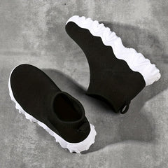 Girls Breathable Woven Sneakers Lightweight Anti Slip High Top Slip On Sneakers