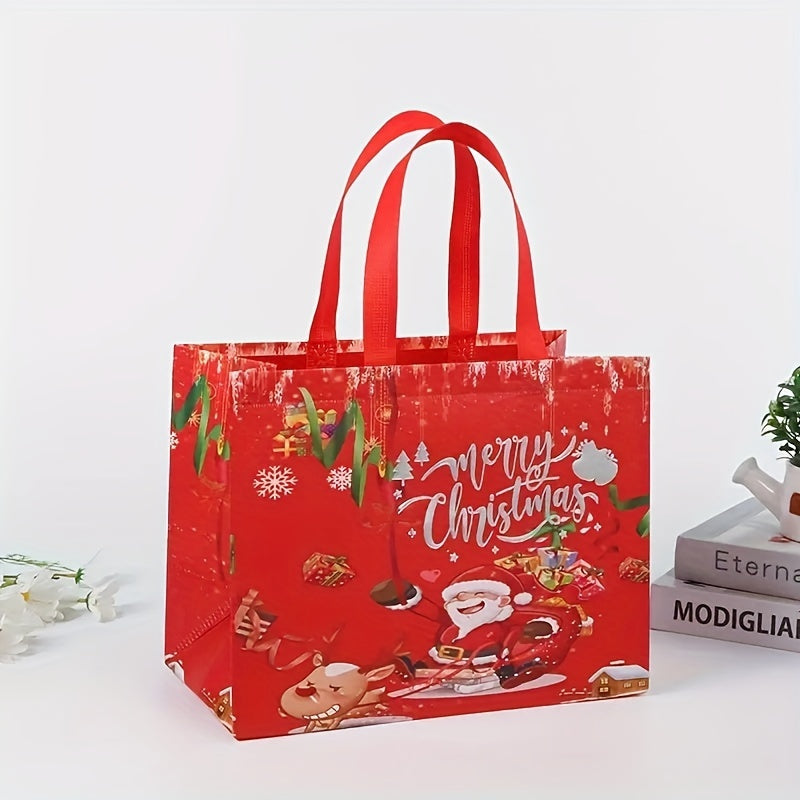 6pcs Christmas Gift Bags, Reusable Reinforced Handle Grocery Bags