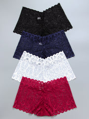 4pcs Floral Lace Boyshort Panties Soft & Comfortable Women's Lingerie