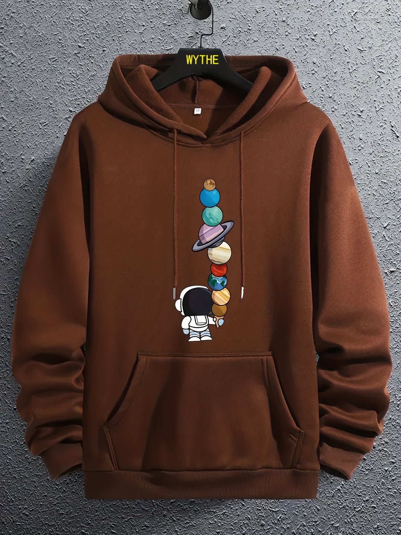 Planets Print Hoodie Men's Casual Graphic Pullover Hoodie