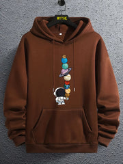 Planets Print Hoodie Men's Casual Graphic Pullover Hoodie