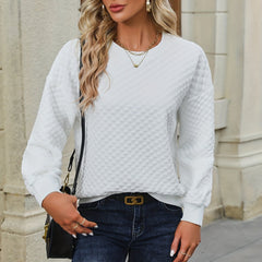 Textured Pullover Sweatshirt Long Sleeve Crew Neck for Women