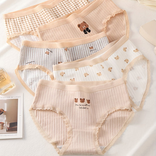 5pcs Cartoon Bear Pattern Triangle Panties for Girls 95% Cotton Underwear