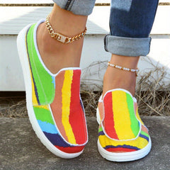 Striped Print Canvas Platform Shoes Slip on Slippers