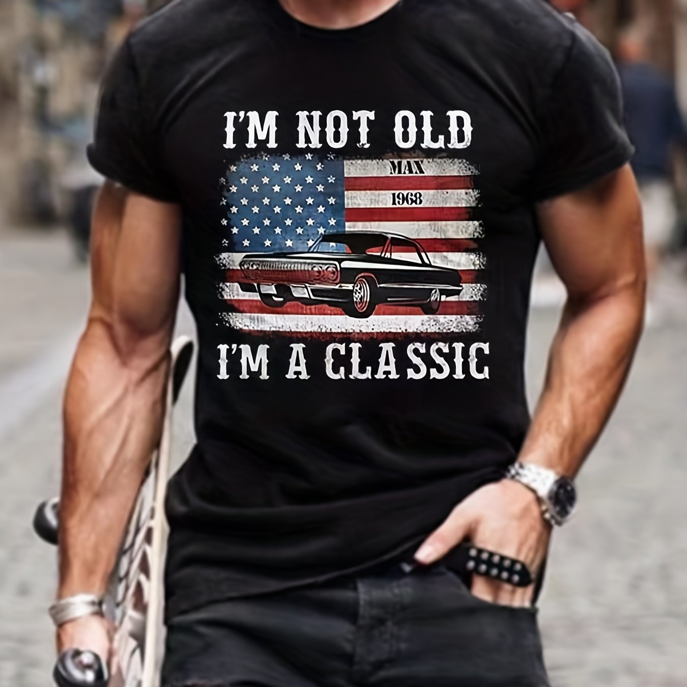 American Flag Classic Car T Shirt 3D Print Active Stretch Tee