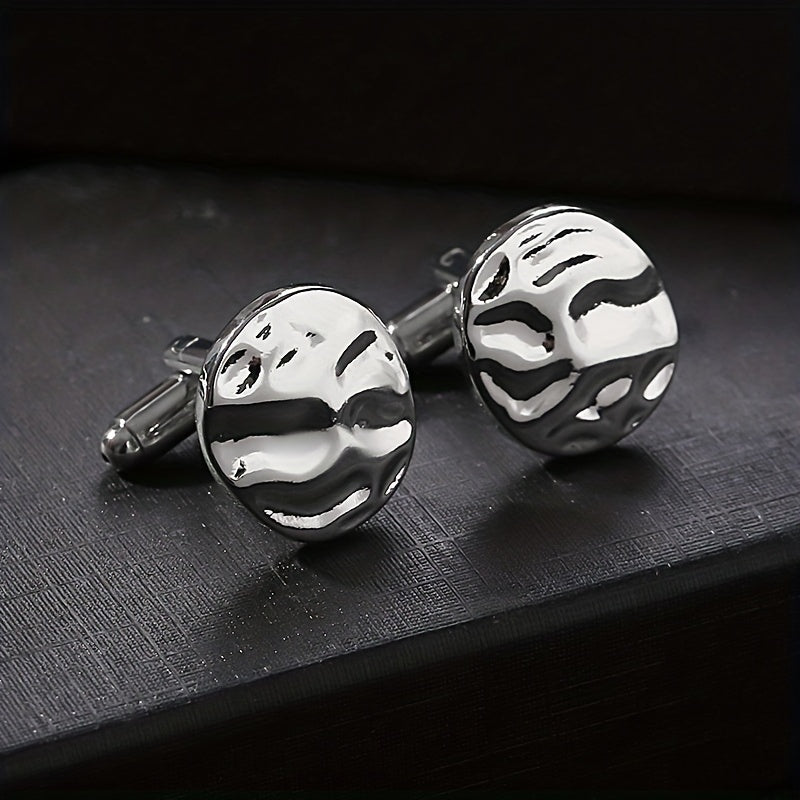 Men's Water Ripple Round Cufflinks Shirt Accessories