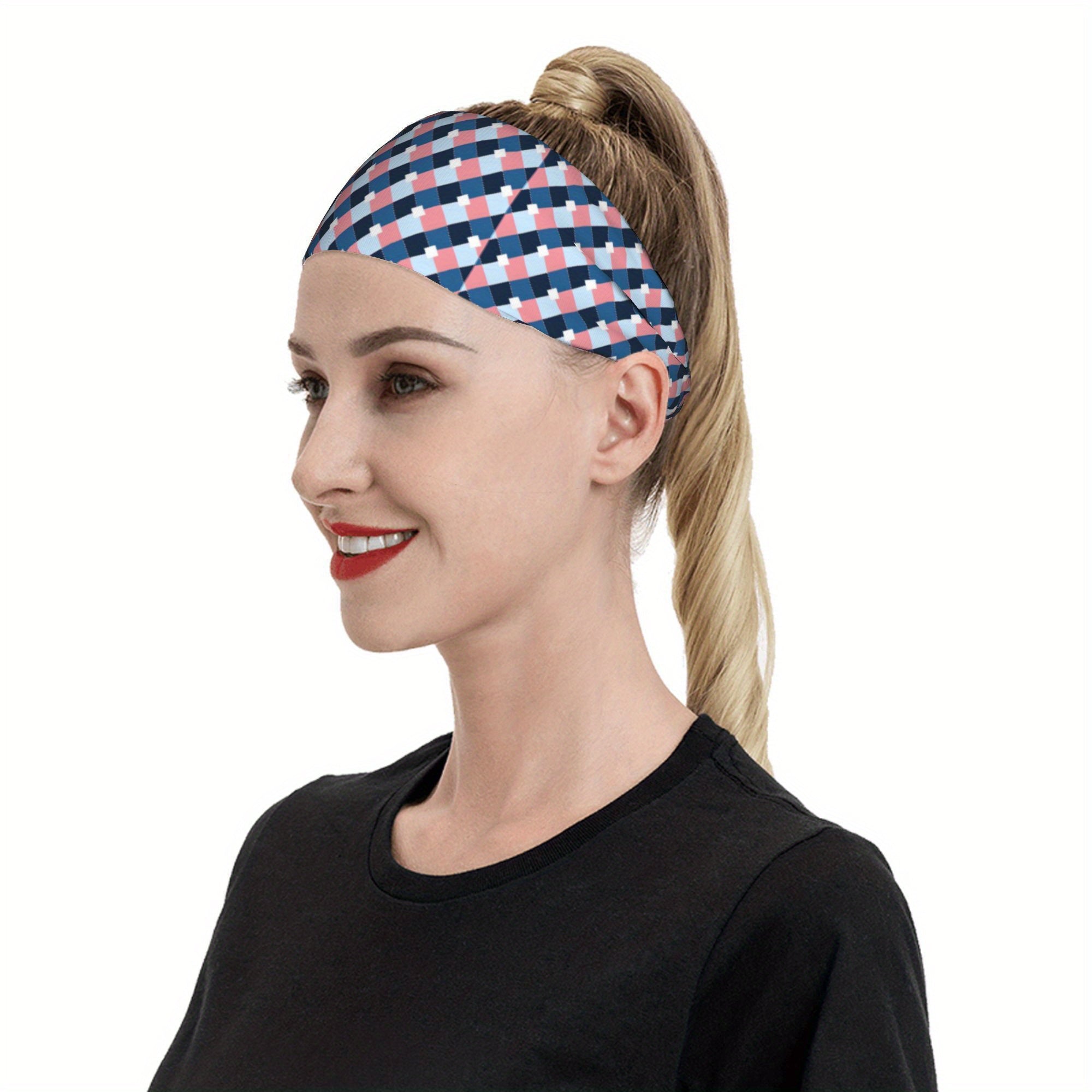 Vintage Plaid Sport Headband Comfortable Fit Polyester Spandex Knit Fabric