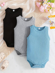 3pcs Baby Boys Cotton Sleeveless Onesie Set Infant Summer Rompers