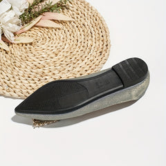 Pearl Buckle Flat Shoes Point Toe Soft Sole Lightweight Walking Shoes