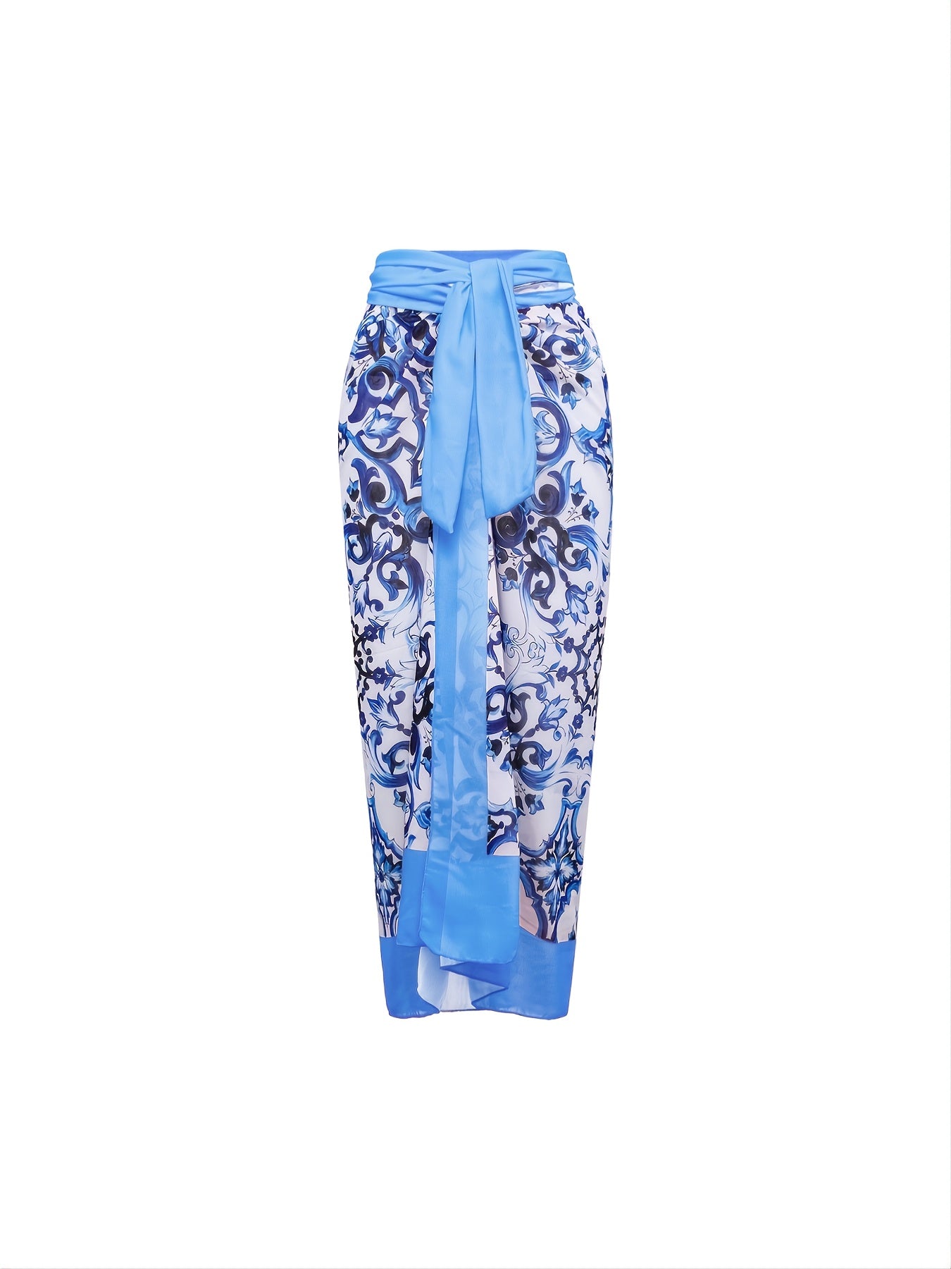 Floral Scarf Print Ruched Waist Knot Front Beachwear Cover Up