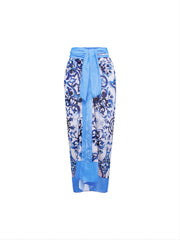 Floral Scarf Print Ruched Waist Knot Front Beachwear Cover Up