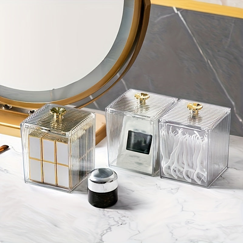 Acrylic Cotton Swabs Jar Holder - Clear Vanity Makeup Organizer