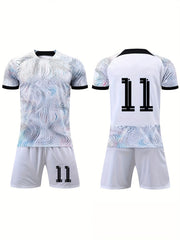 2pcs Kid's Striped And 11 Football Jersey T shirt & Shorts