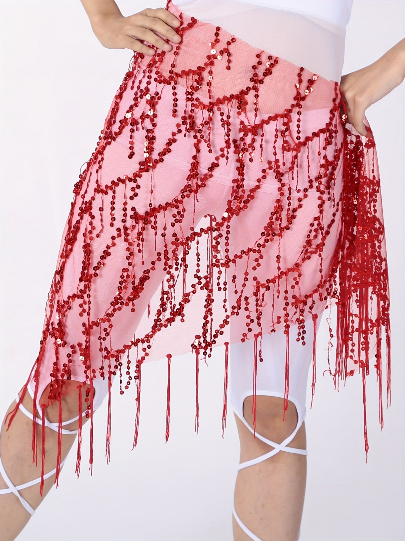 Sequin Tassel Skirts Sexy Knot Side Dance Hip Scarf Party Skirts