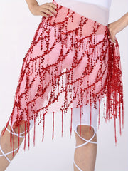 Sequin Tassel Skirts Sexy Knot Side Dance Hip Scarf Party Skirts
