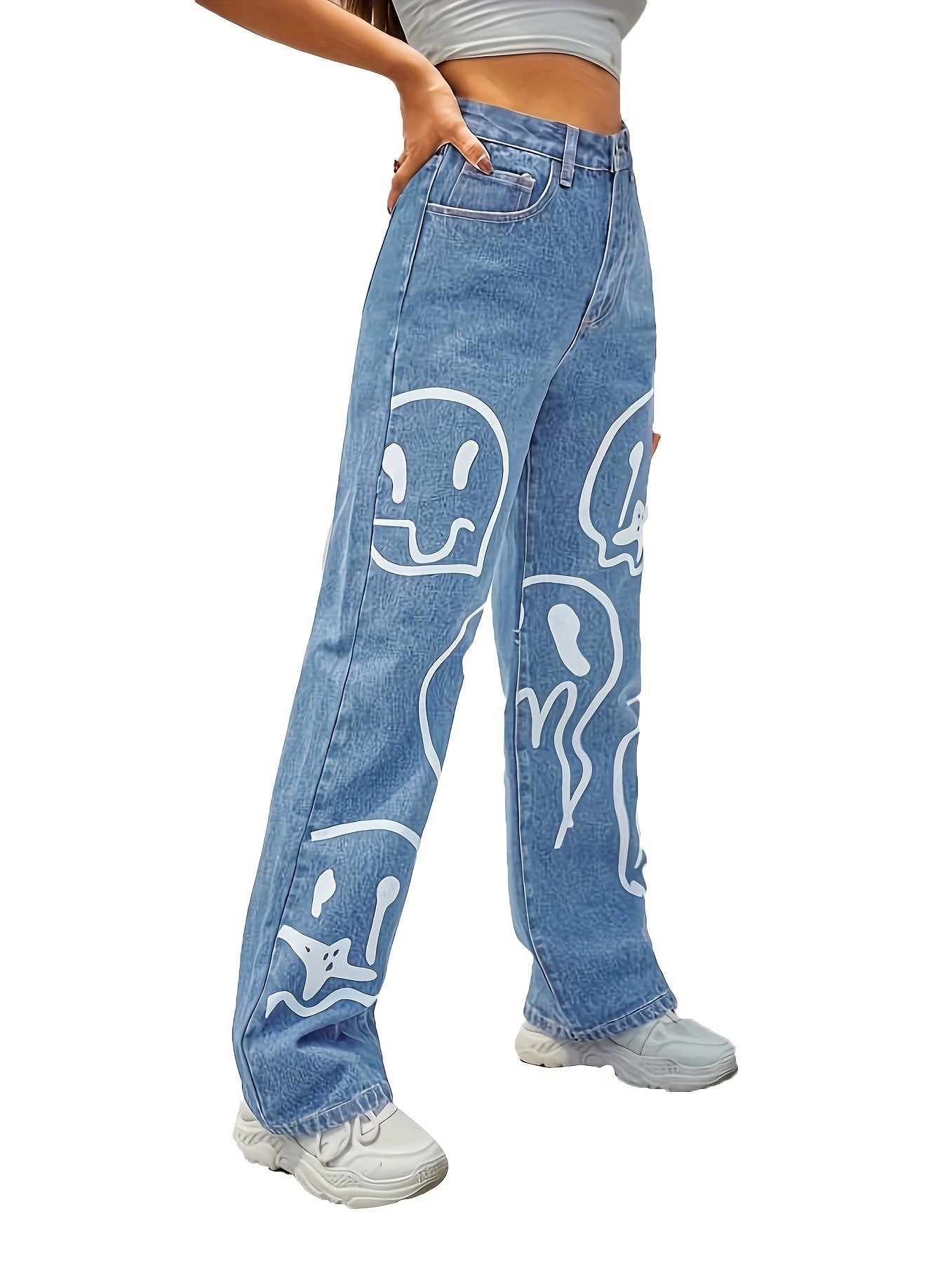 Loose Fit Non Stretch Baggy Denim Pants Women's Jeans