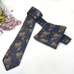 Men's Flowers And Leaves Tie & Pocket Square Set