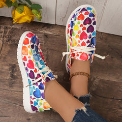 Heart Pattern Skate Shoes Lace-Up Lightweight Flat Women's Skateboard Shoes