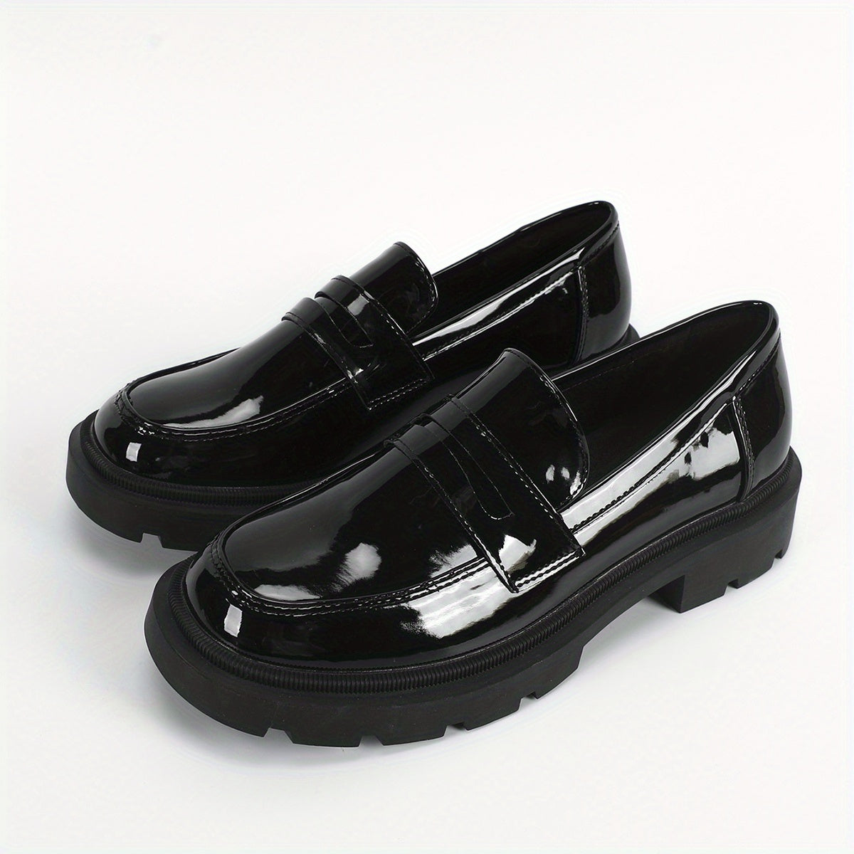 Patent Leather Platform Loafers Slip On Shoes