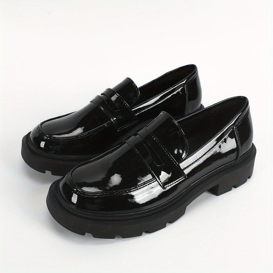 Patent Leather Platform Loafers Slip On Shoes