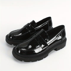 Patent Leather Platform Loafers Slip On Shoes