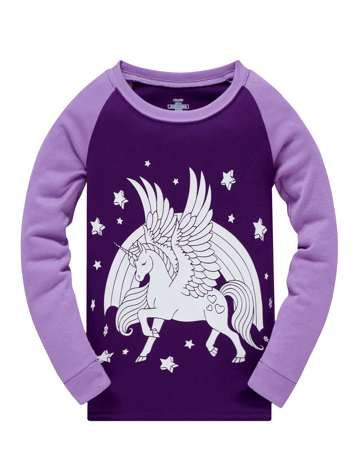 Girls Unicorn Glowing Purple Pajamas Set