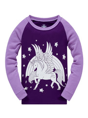Girls Unicorn Glowing Purple Pajamas Set