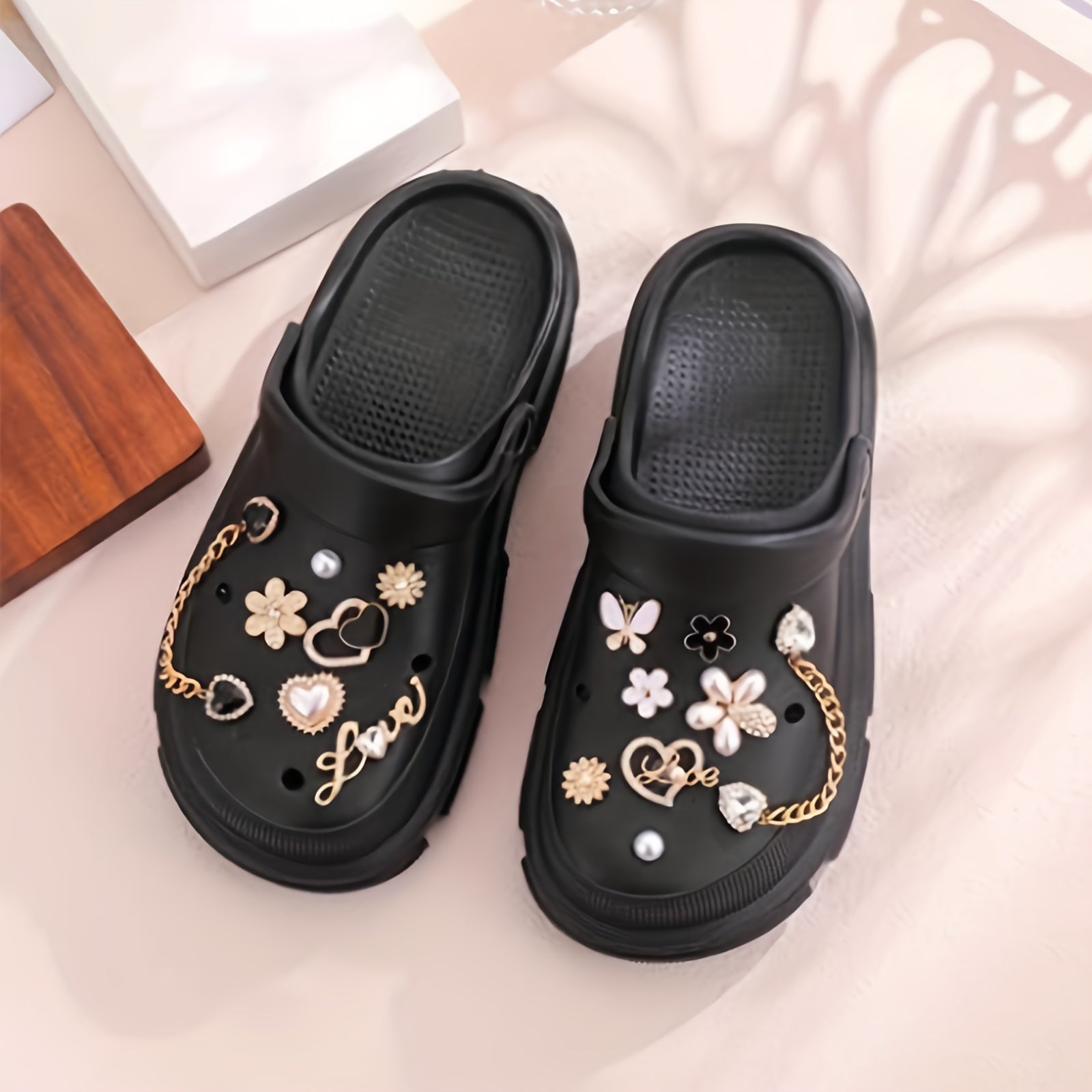 14Pcs Rhinestones Flowers Shoe Charms for Girls Women Chain Shoe Charms