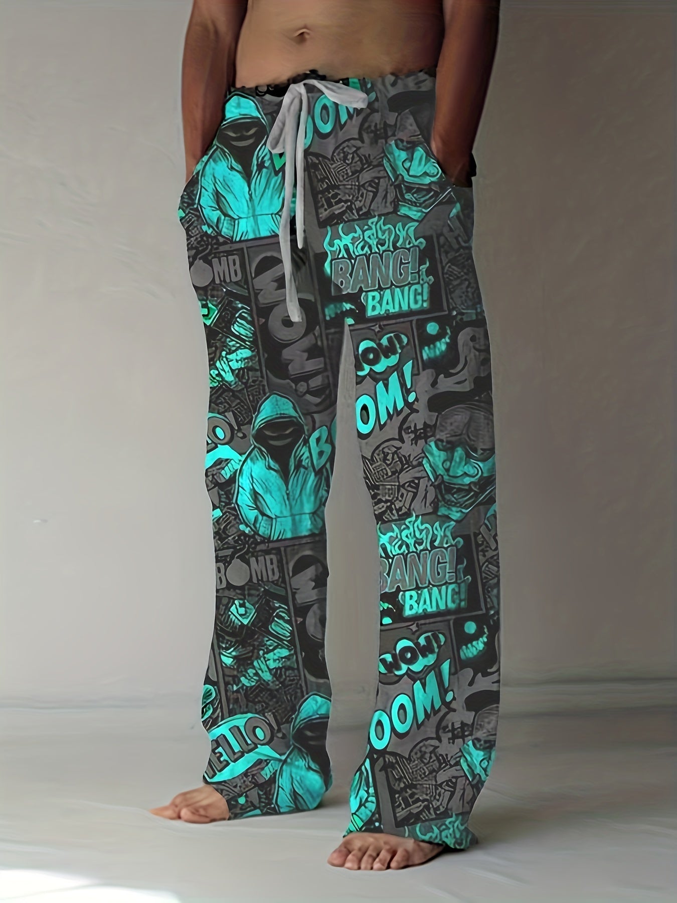 Comics Style Fluorescent Hooded Man Pants