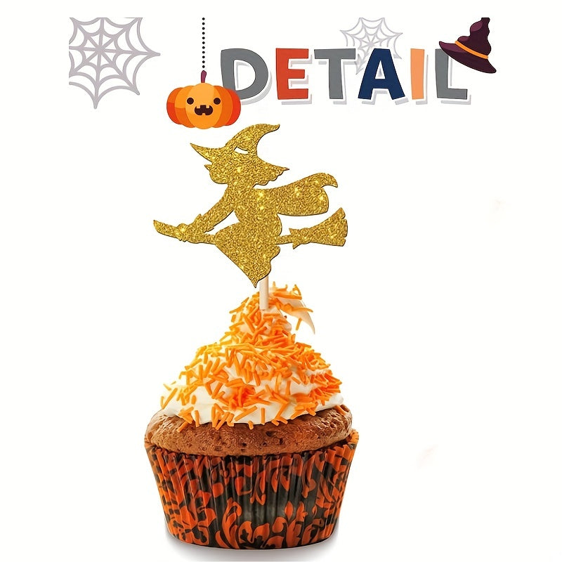 12pcs Halloween Witch Cake Topper for Kids Birthday Cake Decor