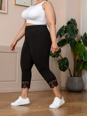 Solid Contrast Lace Trim Skinny Leggings