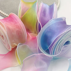 10M Gradient Rainbow Organza Yarn Ribbon DIY Hairpin Decoration Gift