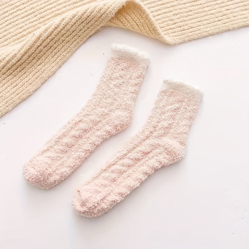 4 Pairs Fuzzy Floor Socks, Comfy & Warm Mid Tube Socks, Women's Stockings