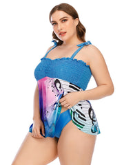 Tie Dye Graphic Print Shirred 2pcs Swimsuit Set