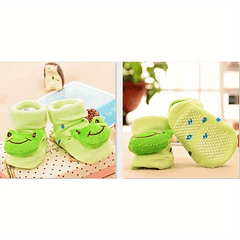 2pairs Baby Socks Slipper Anti Skid Pattern Kids Toddlers Gift Cotton Socks