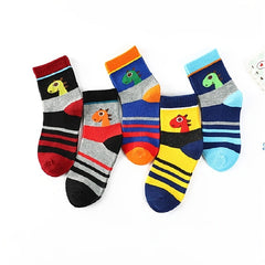 5 Pairs Kids Dinosaur Graphic Cotton Crew Socks