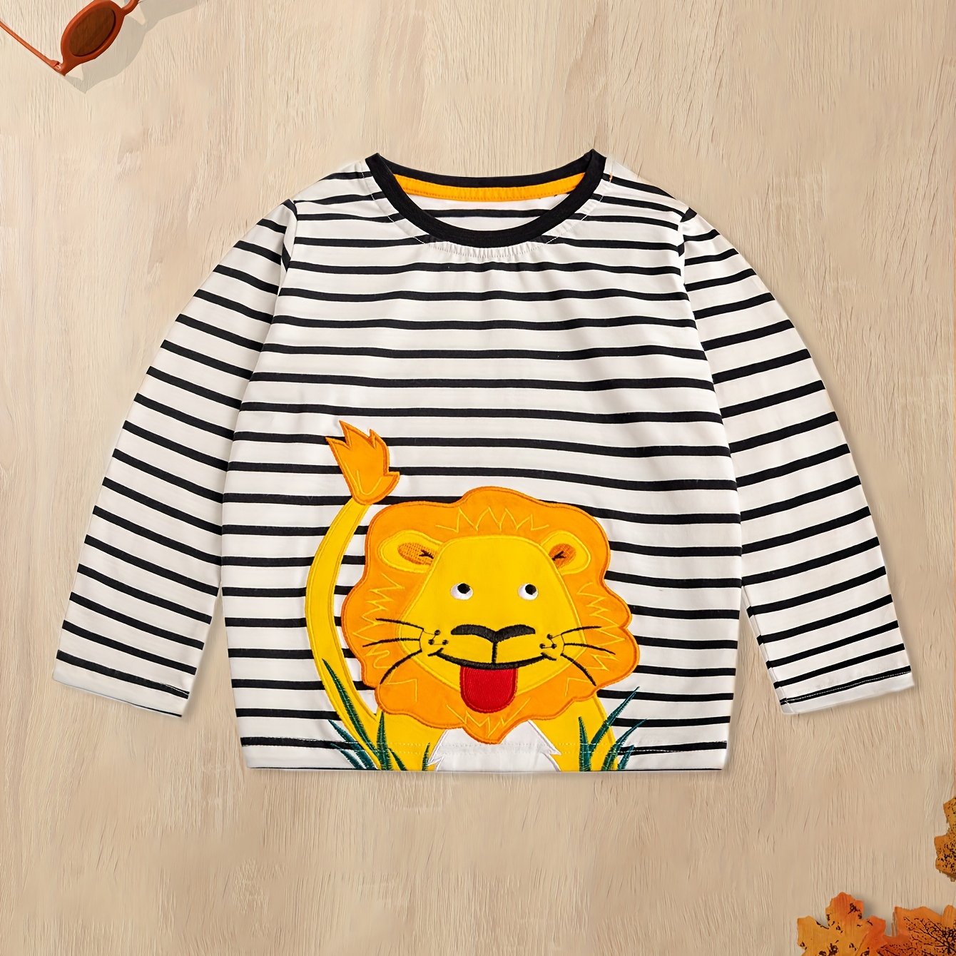 Boys Cartoon Lion Long Sleeve T shirt Striped Cotton Top