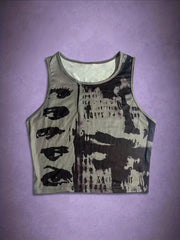 Abstract Print Crop Tank Top for Women