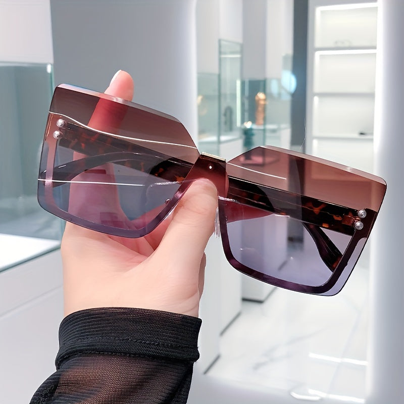 Oversized Ombre Sunglasses Square Rimless UV400 Sun Shades