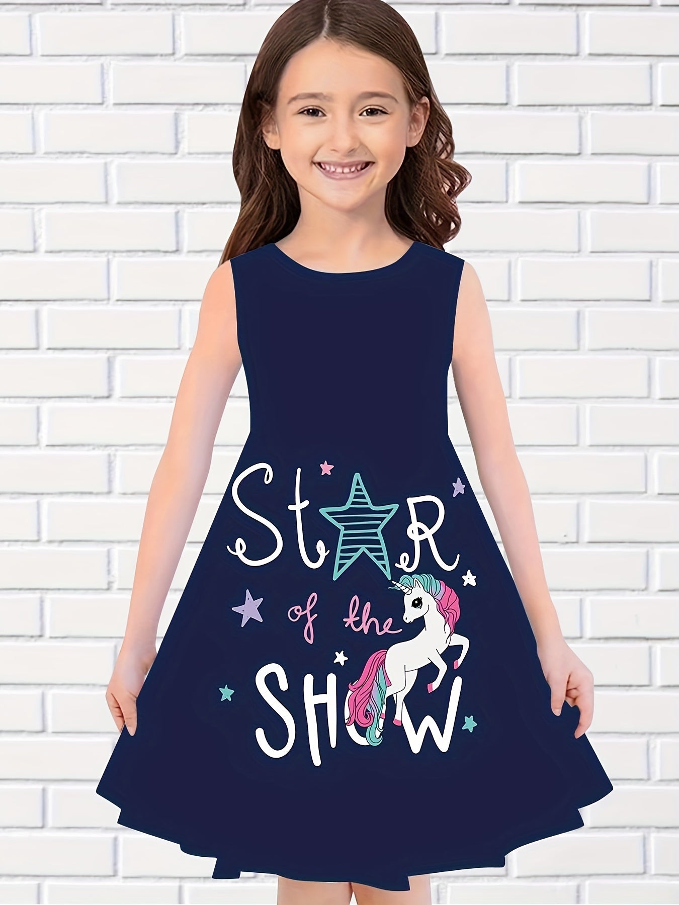 Girls 3D Unicorn & STAR OF THE SHOW Graphic Dress