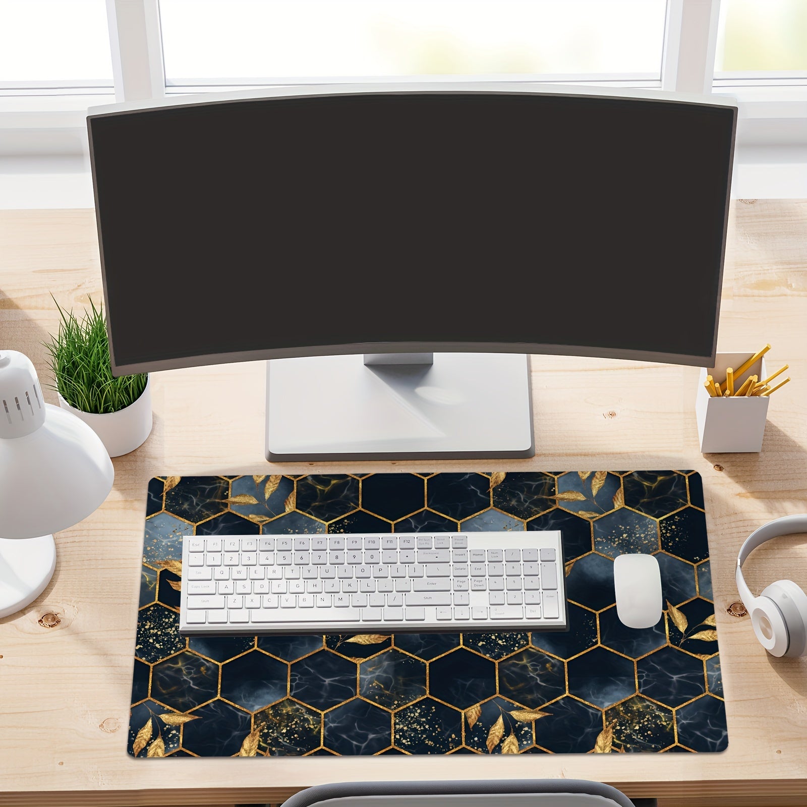 Non slip PU Leather Mouse Pad Desk Mat Three Dimensional Golden Mousepad