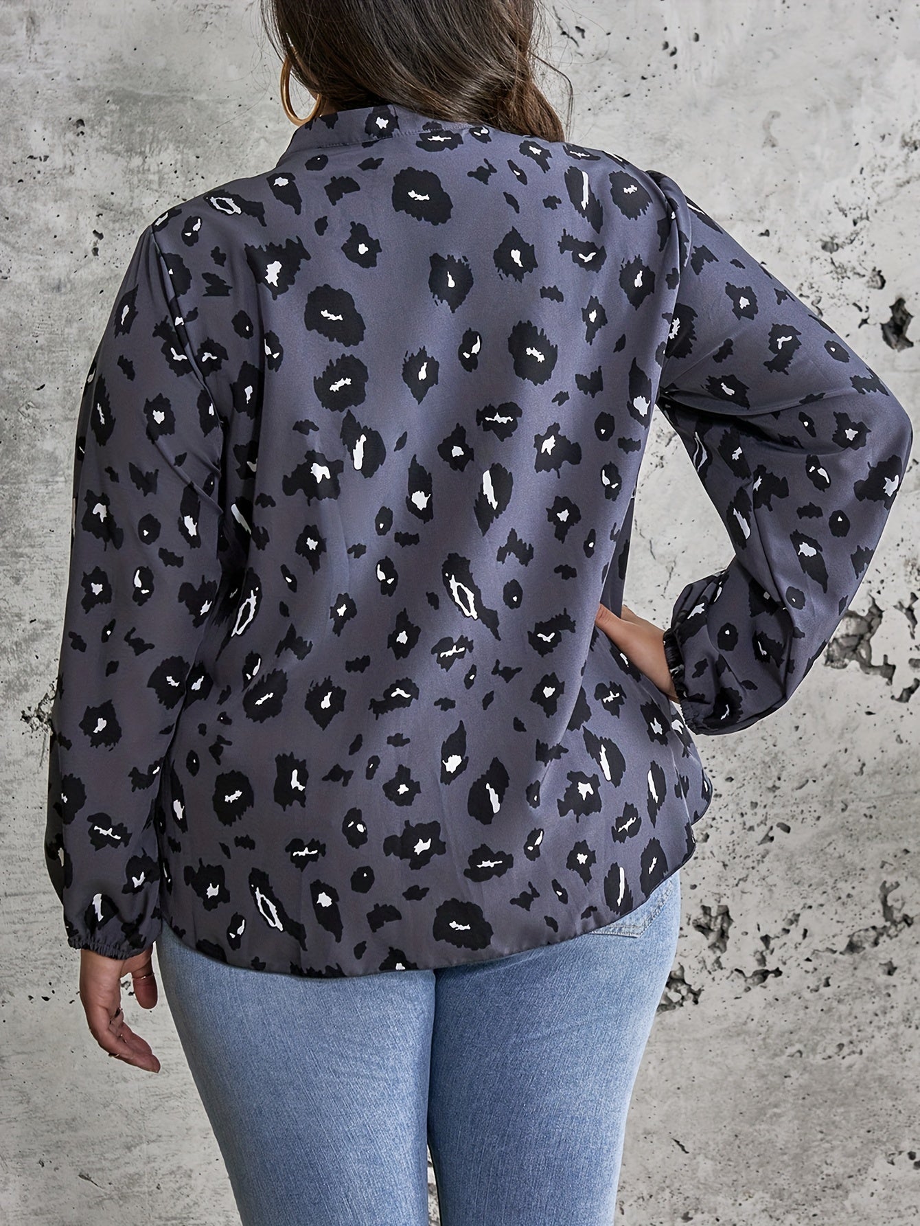 Leopard Print Long Sleeve V Neck Top