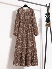 Floral Print Crew Neck Dress Boho Long Sleeve Dress