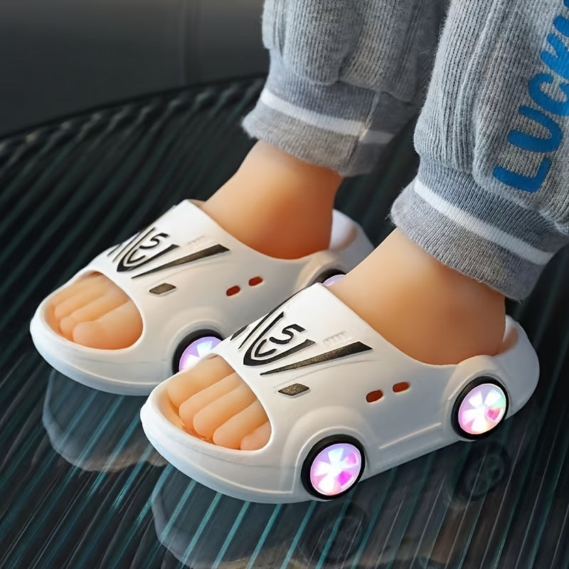 Cartoon Car Open Toe Slippers for Baby Boys Non Slip Lightweight Slipper