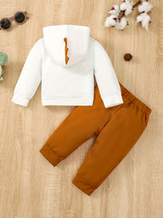 Dino Print Hooded Pullover & Pants Set Child's Casual Outfit