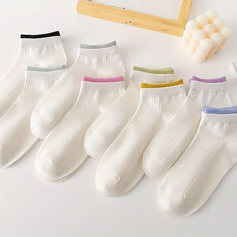 Colorful Trim Socks 8 Pairs Women's Crew Short Stockings & Hosiery