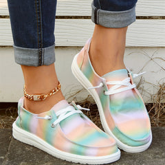 Women's Ombre Striped Boat Shoes Lace Up Canvas Comfort Casual Walking Shoes