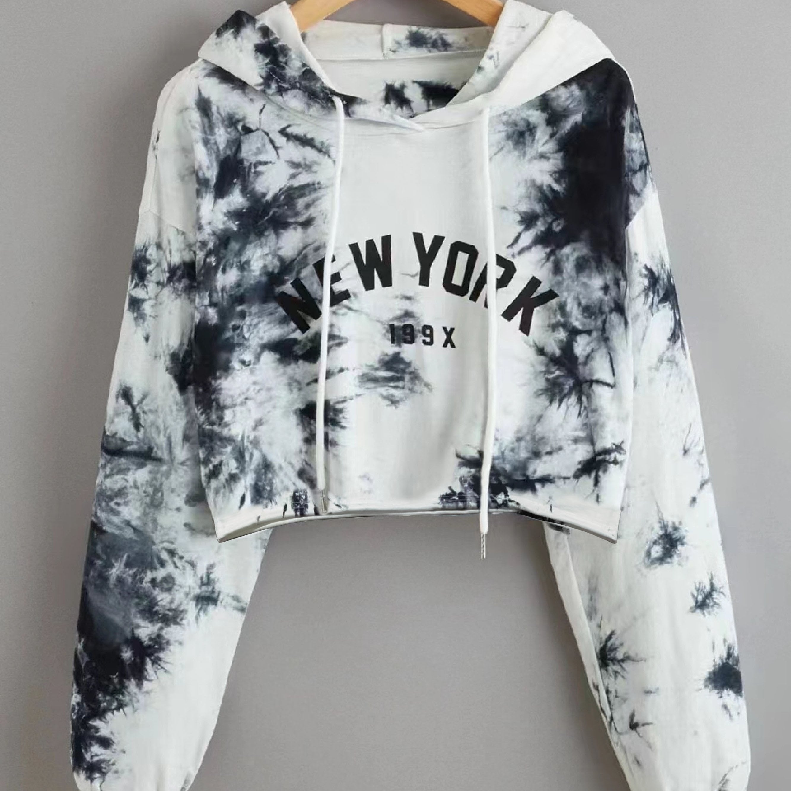 Tie Dye Crop Hoodie Casual Long Sleeve Hoodies Sweatshirt Women's Clothing