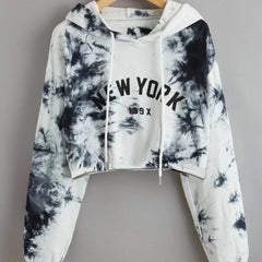 Tie Dye Crop Hoodie Casual Long Sleeve Hoodies Sweatshirt Women's Clothing