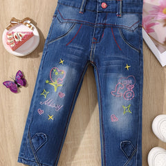Girls' Stars Embroidered Casual Cropped Jeans Capris